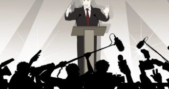 Vector illustration of a speaker addresses an audience in a political campaign